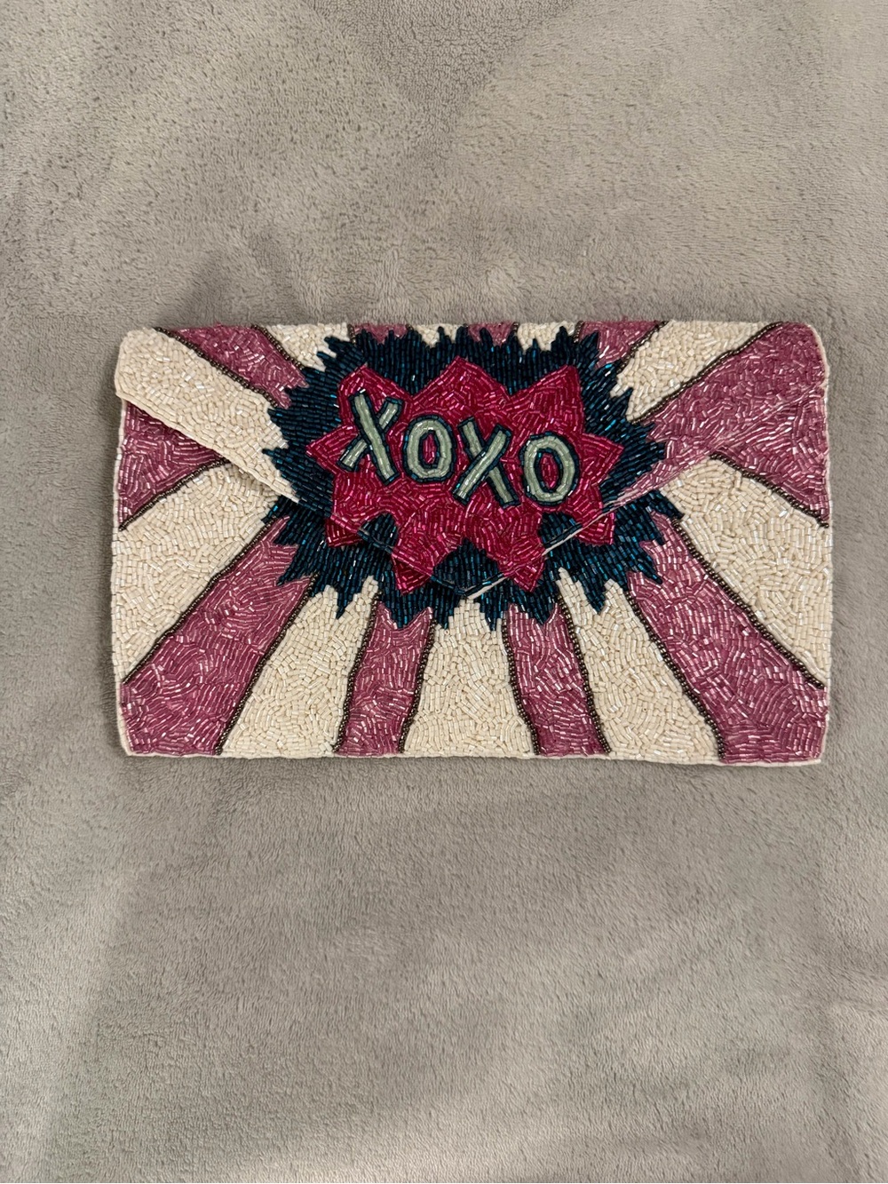 Beaded 'XOXO' Pink and Cream Clutch